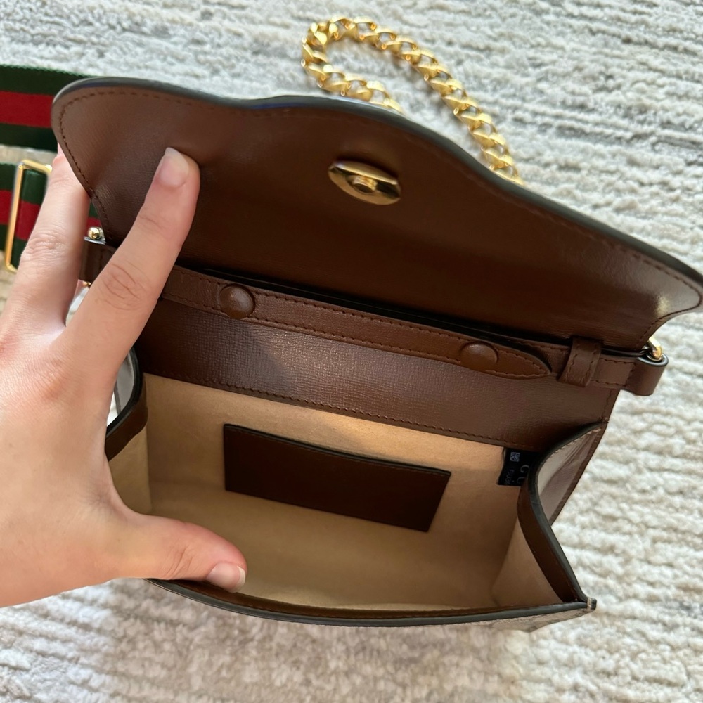 Gucci GG Supreme Horsebit 1955 Curved Flap Envelope Small Canvas Shoulder Bag - Picture 10 of 14